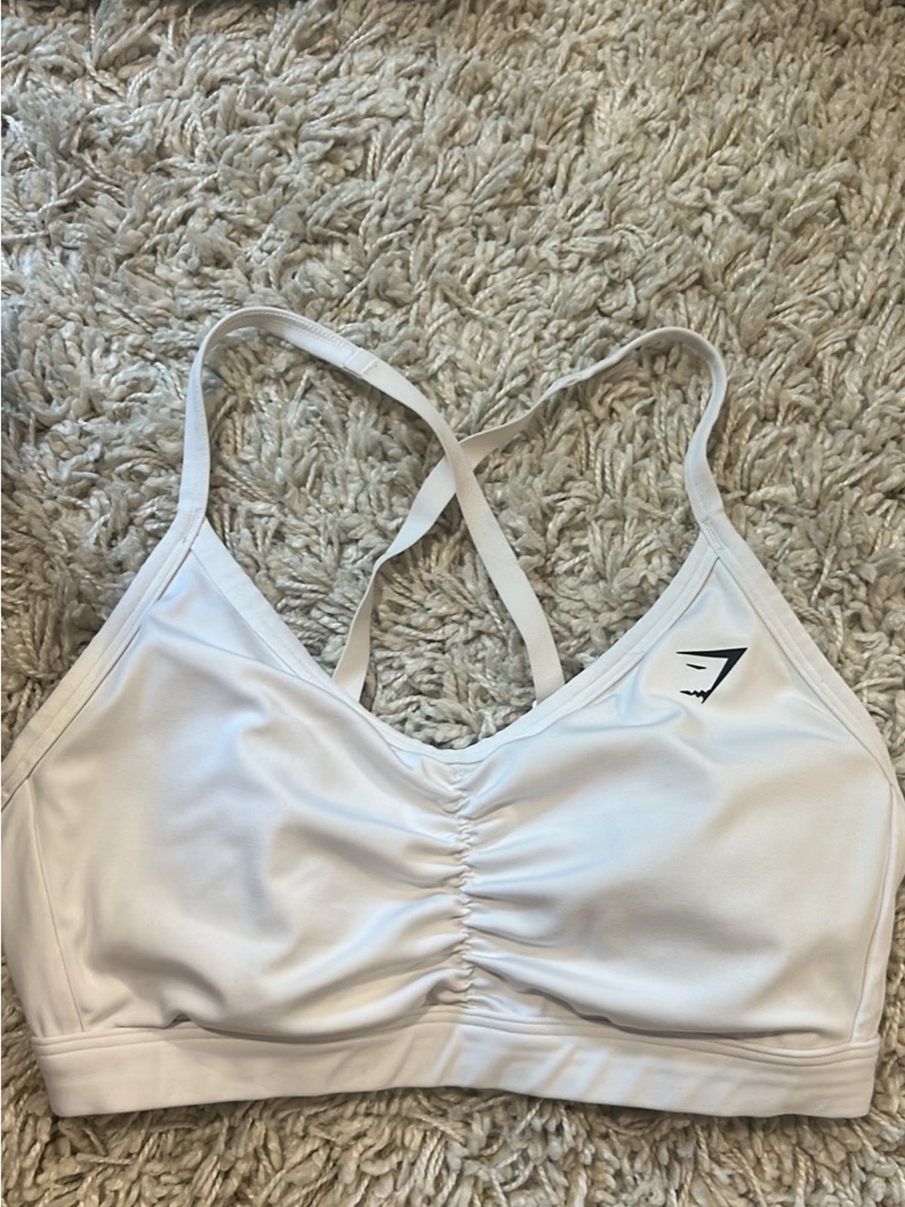 Gymshark White Ruched Front Crisscross Sports Bra